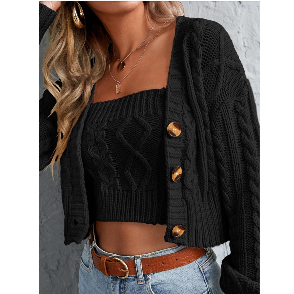2 Piece Knit Set: Black Tube Top & Cardigan - Picture 5 of 6